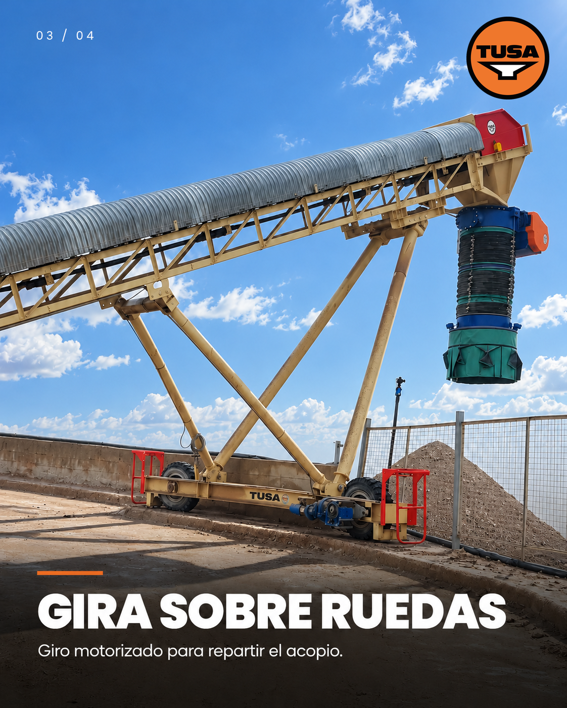 Cinta apiladora CD-15/650 de TUSA que gira sobre ruedas
